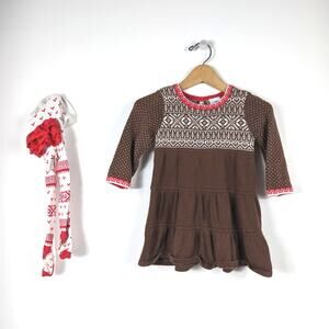 Hanna Andersson Dress Girls Size 2T Brown Sweater Tights Snowflake